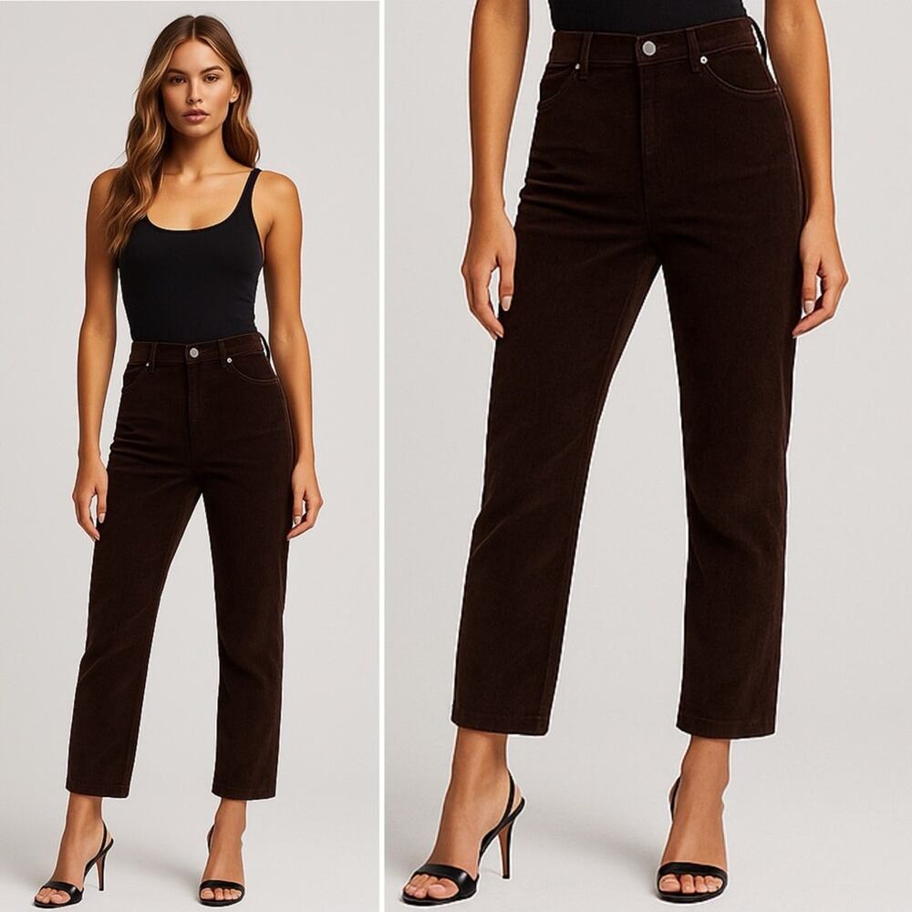 THAKOON High Rise Corduroy Pant Chocolate Brown Cotton Blend Stretch Size 8 NEW